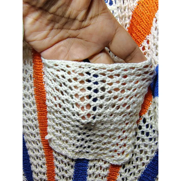 Boho Crochet Top with Drawstring Hem - Striped Knit Pocket Top Oversized - Picture 9 of 9